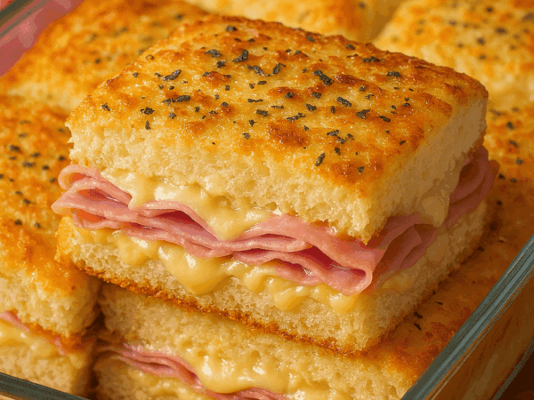 Lanche bauru de forno na travessa, recém-saído do forno com queijo muçarela derretido e gratinado com orégano por cima do pão de forma.