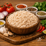 Tigela cheia de peito de frango suculento e perfeitamente desfiado, rodeada por temperos frescos, pronto para ser usado em recheios, tortas e marmitas da semana.